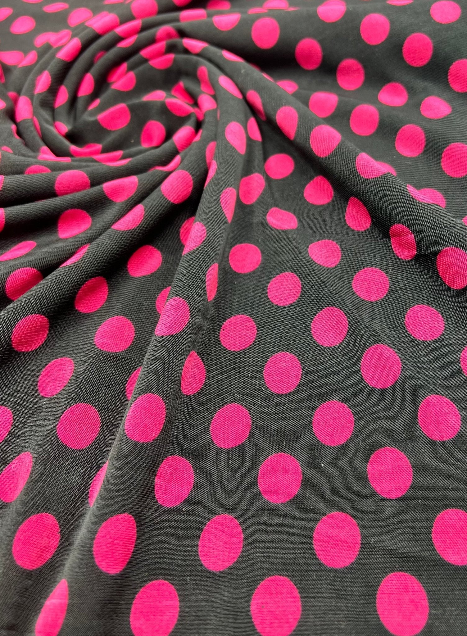 Black Burgundy Polka Spot Print Soft Touch 4 Way Stretch Fabric - T9 Fabrics